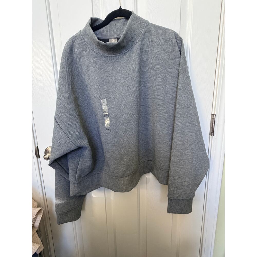 CALIA Funnel Neck Pullover XXL Heather Gray Cropped Sweatshirt NWT Athleisure